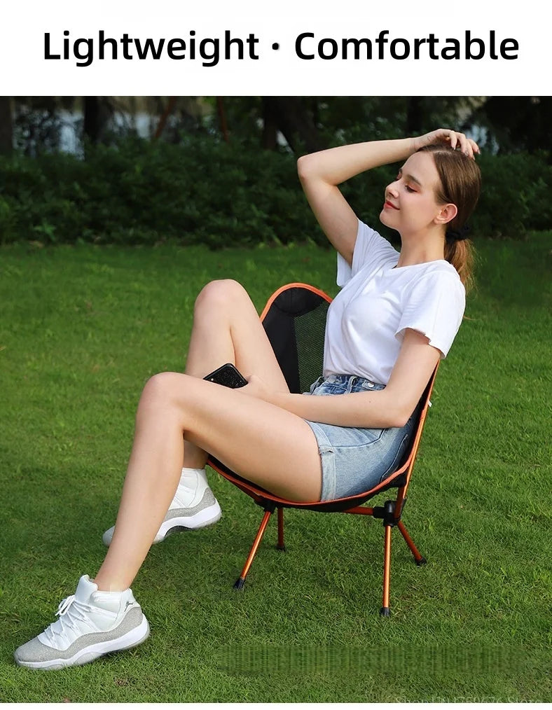 Ultra-Light Foldable Aluminum Alloy Moon Chair – Reclining Outdoor Fishing & Camping Chair